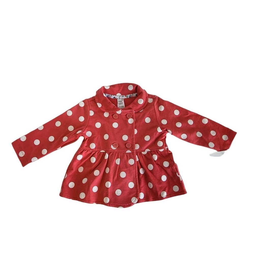 Carter's size 12M 12 Months Pink Polka Dot Long Sleeve Peplum Spring Jacket - Picture 11 of 11